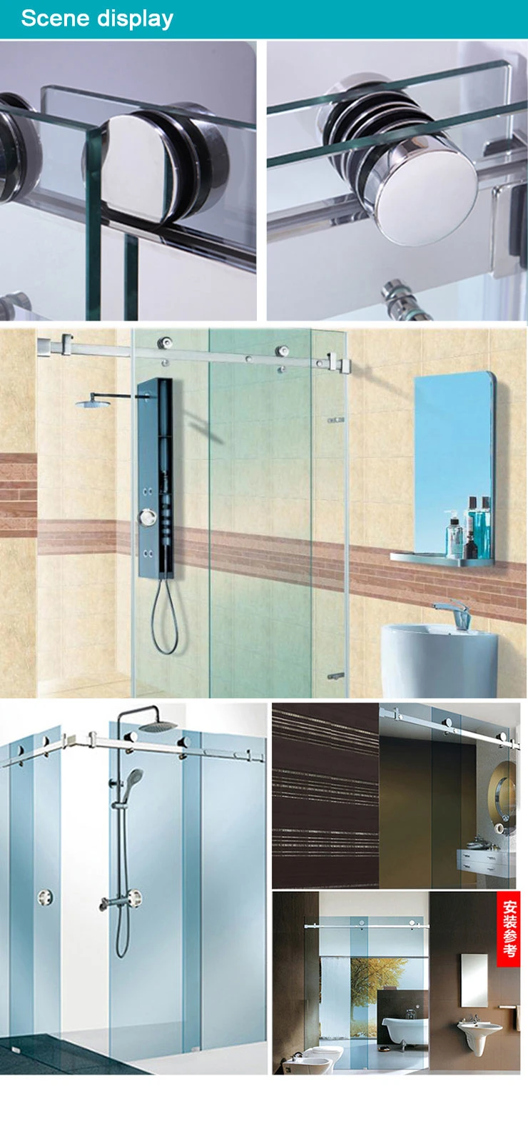 Bathroom Toilet Stainless Steel Glass Door Sliding Hardware Fitting Accessories