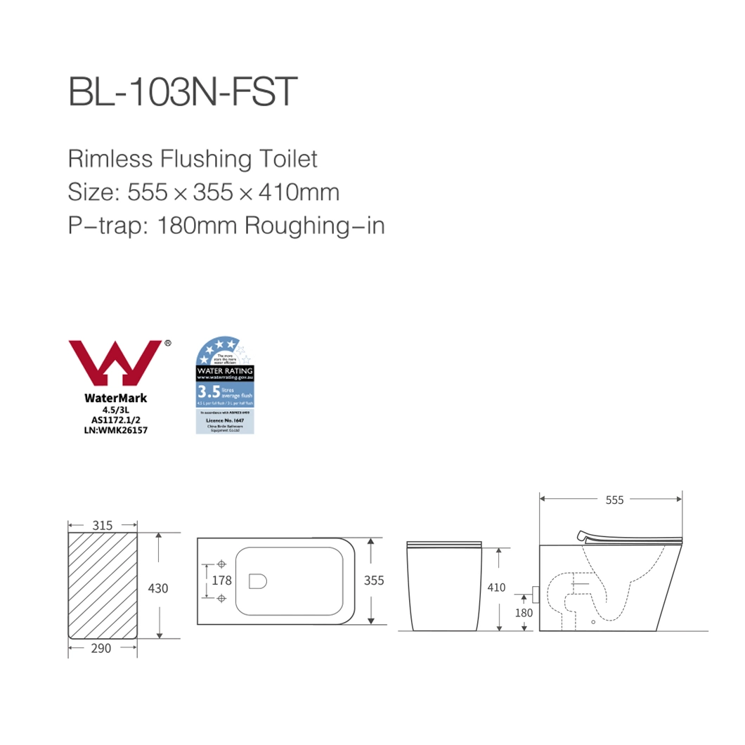 Bl-103n-Fst Square Shape Floor Standing Back to Wall Toilet Pans