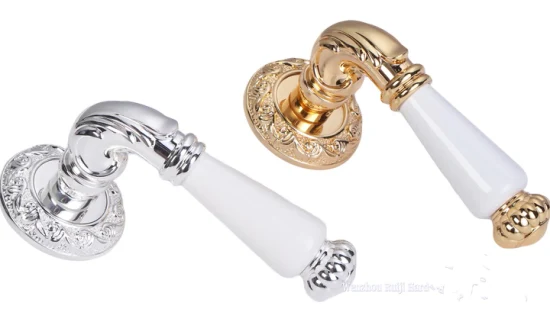 Gold PVD Europe Zinc Alloy Lever Door Handle on Round Rose (Z6034-ZR03)